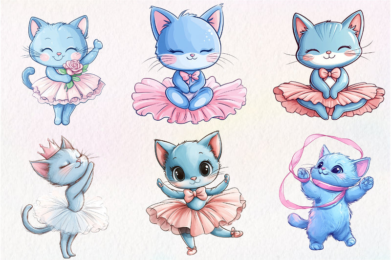 Blue Cat Ballerina Clipart Bundle - CraftNest - Digital Crafting and Art