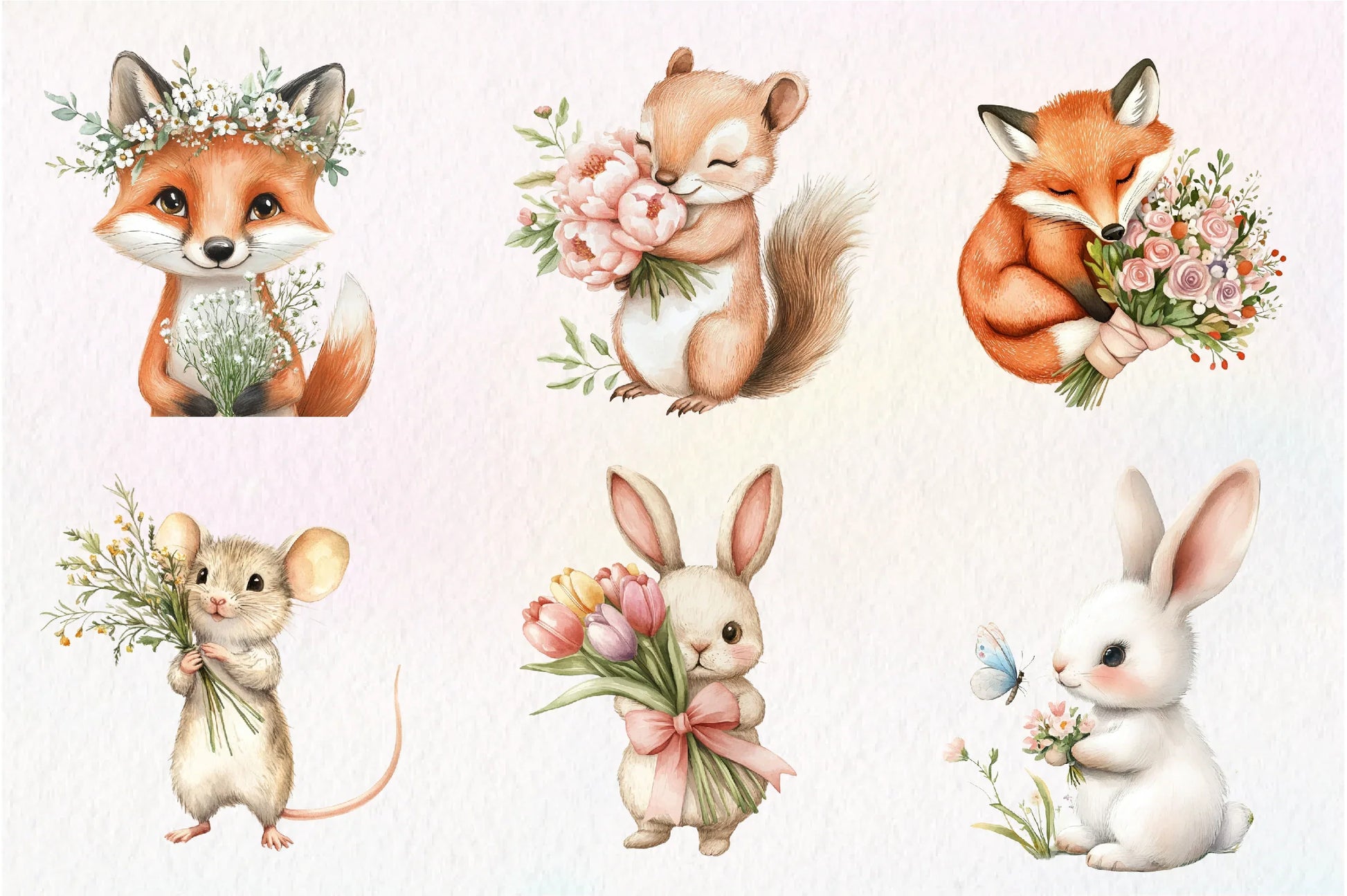 Spring Woodland Animal With Bouquet Clipart Bundle - CraftNest - Digital Crafting and Art