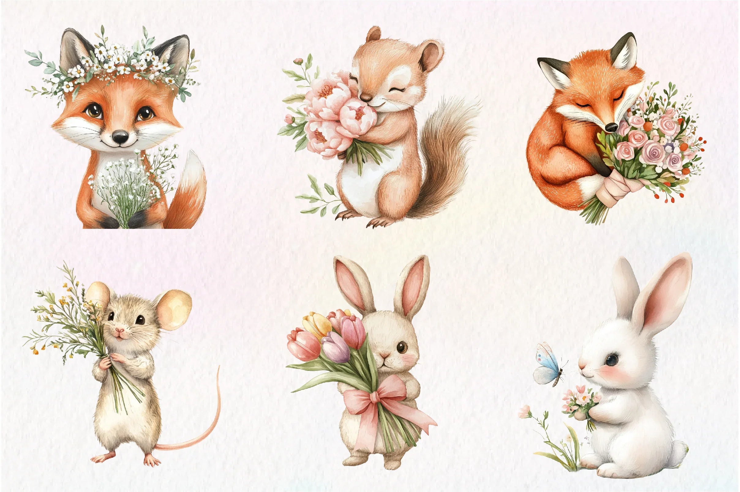 Spring Woodland Animal With Bouquet Clipart Bundle - CraftNest - Digital Crafting and Art