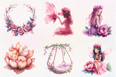 Magical Garden Pink Fairies Clipart Bundle - CraftNest - Digital Crafting and Art