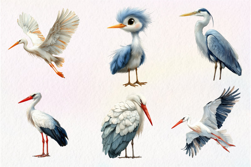 White Stork Heron Clipart Bundle - CraftNest - Digital Crafting and Art