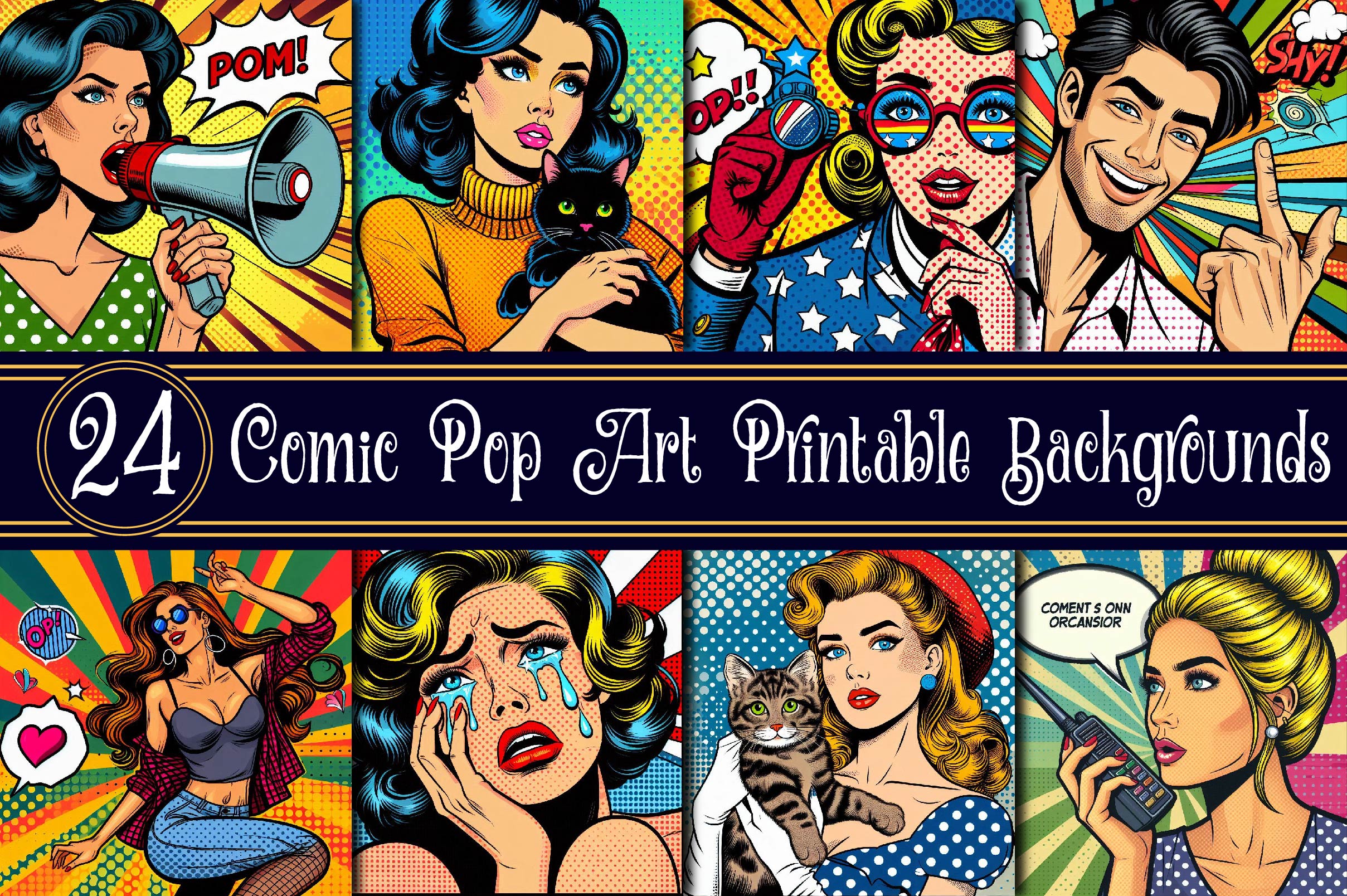 Comic Pop Art Printable Backgrounds Clipart Bundle - CraftNest - Digital Crafting and Art
