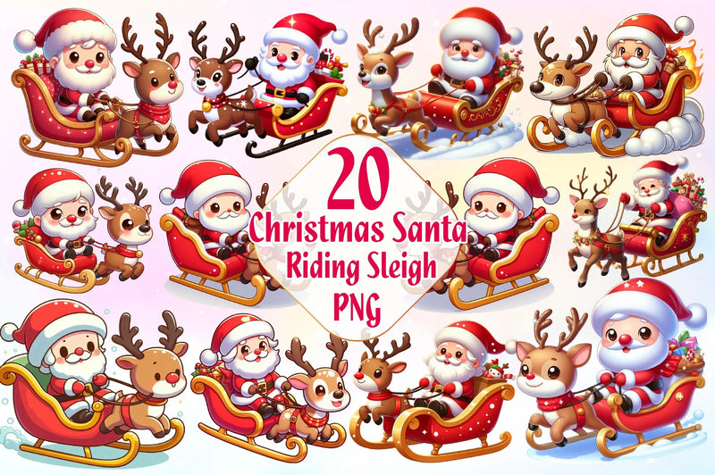 Cute Santa Christmas Reindeer Clipart Bundle - CraftNest - Digital Crafting and Art