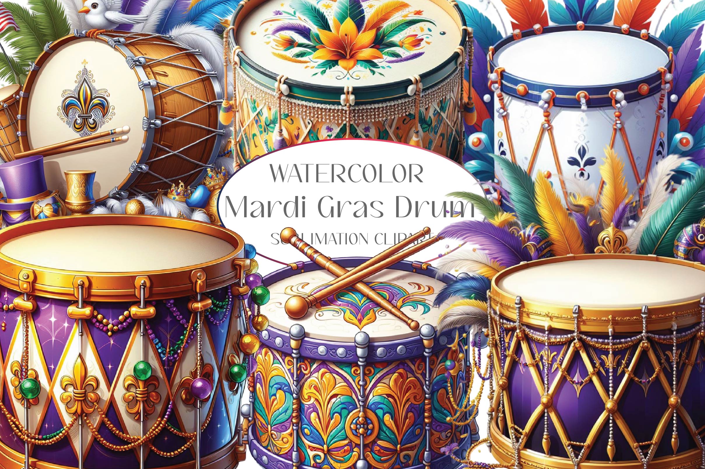 Mardi Gras Drum Clipart Bundle - CraftNest - Digital Crafting and Art