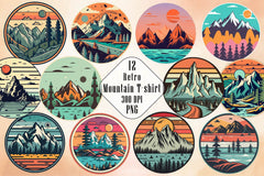 Retro Mountain T Shirt Design Clipart Bundle - CraftNest - Digital Crafting and Art
