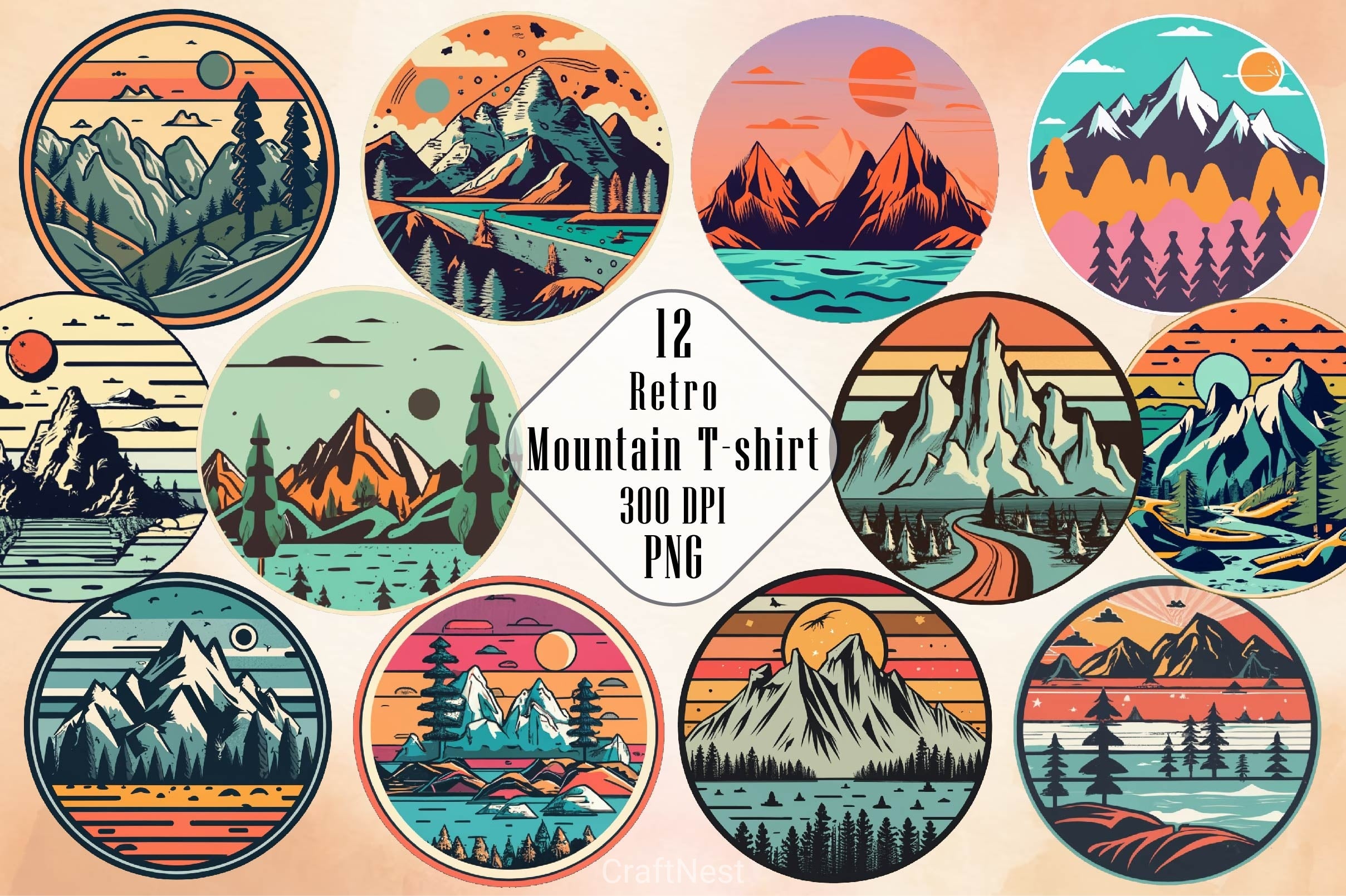 Retro Mountain T Shirt Design Clipart Bundle - CraftNest - Digital Crafting and Art