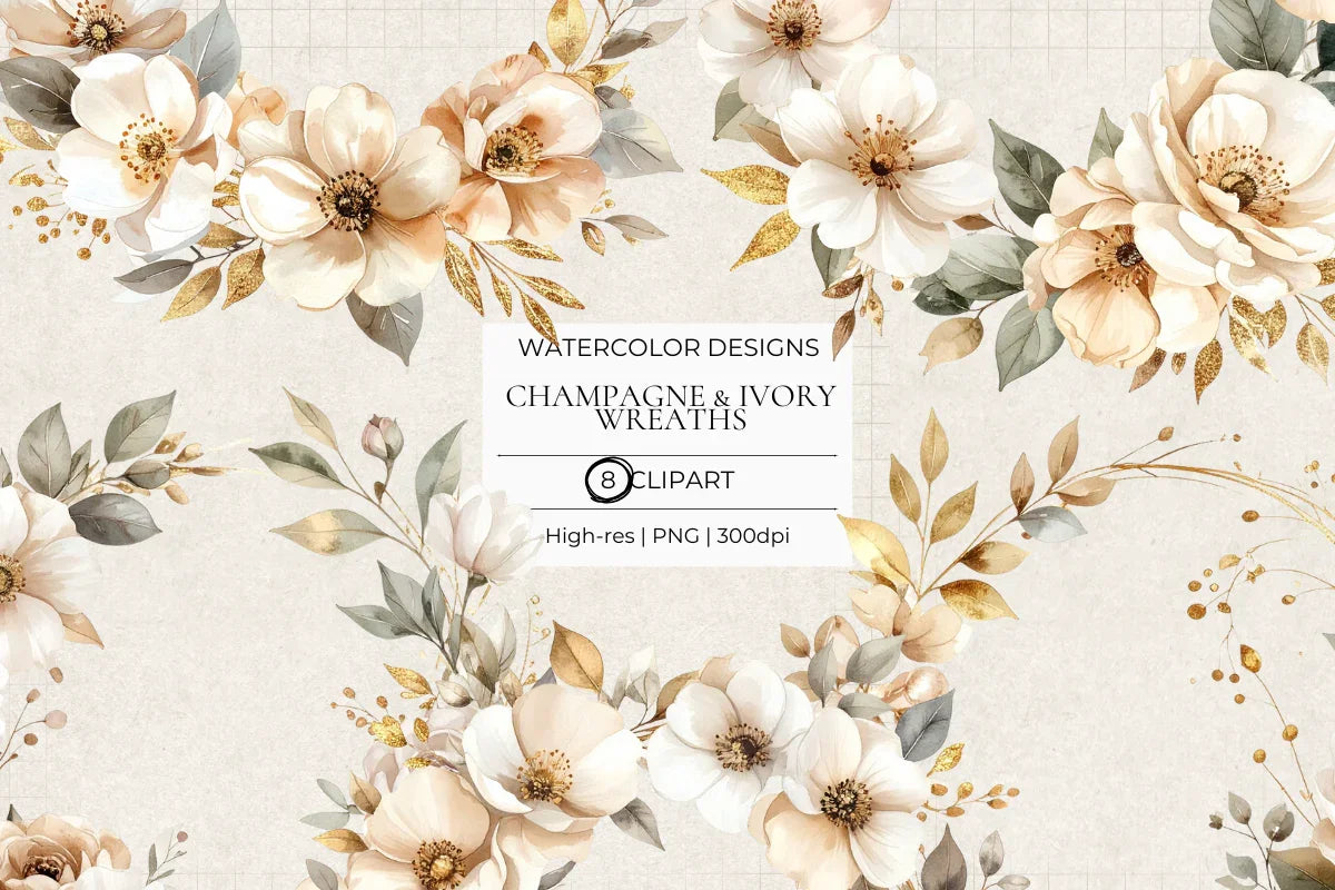 Champagne & Ivory Wreaths Clipart - CraftNest - Digital Crafting and Art