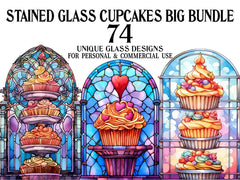 Stained Glass Cupcakes Clipart - CraftNest