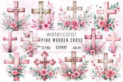 Pink Wooden Cross Clipart Bundle 3 - CraftNest - Digital Crafting and Art