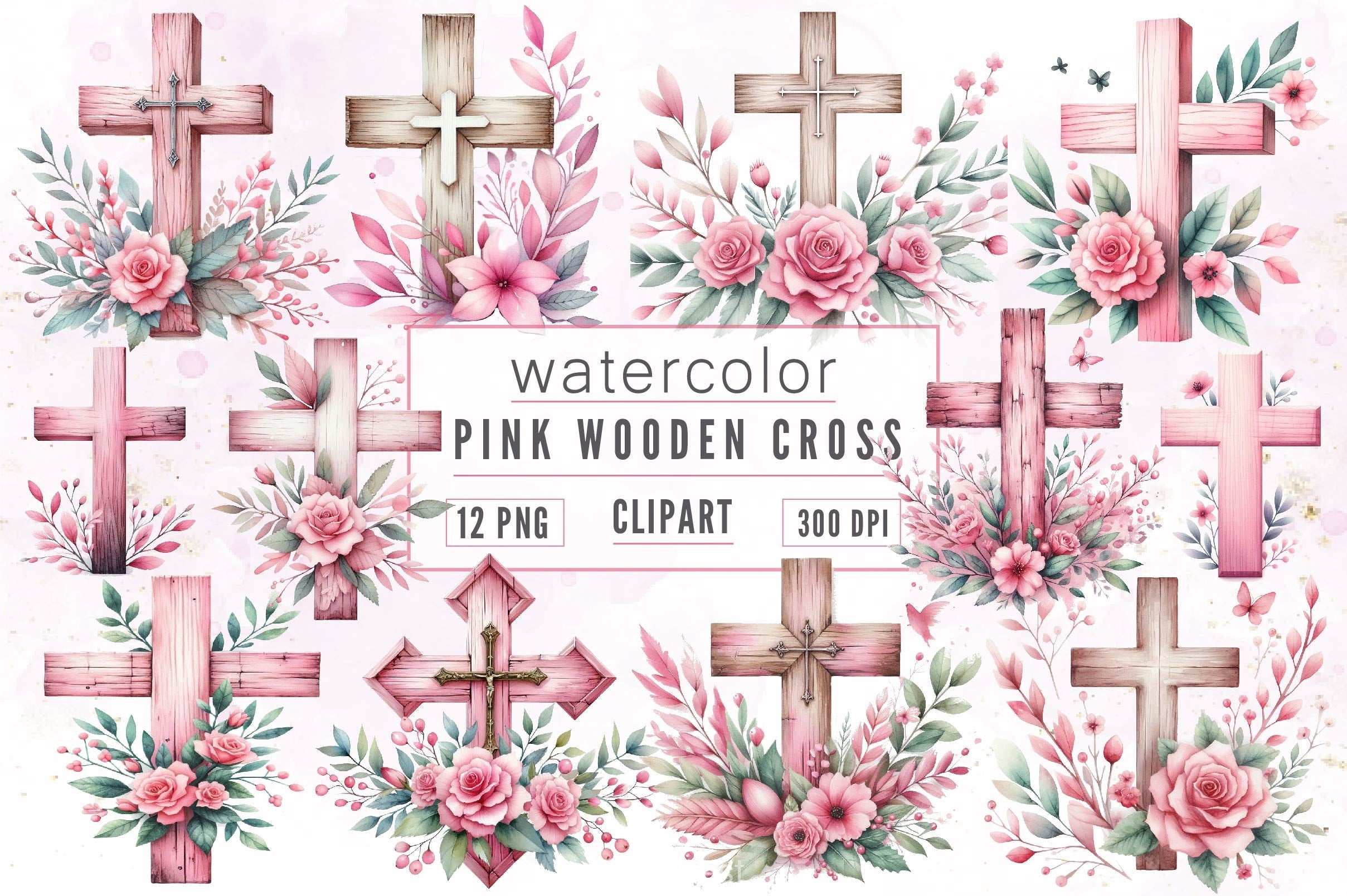 Pink Wooden Cross Clipart Bundle 3 - CraftNest - Digital Crafting and Art