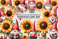 Valentine Gnome Sunflower Clipart Bundle - CraftNest - Digital Crafting and Art