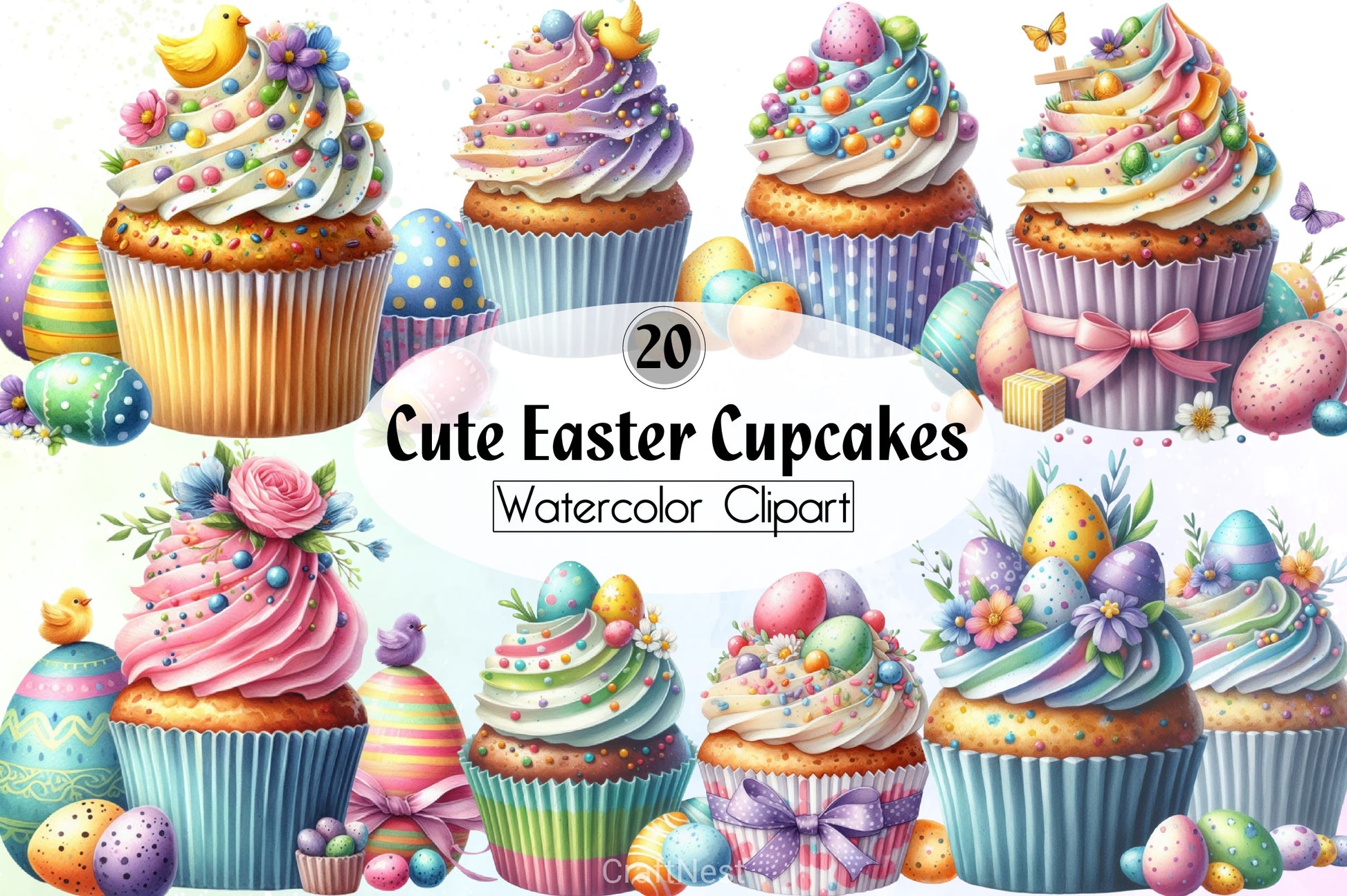 Cute Easter Cupcakes Clipart Bundle - CraftNest - Digital Crafting and Art