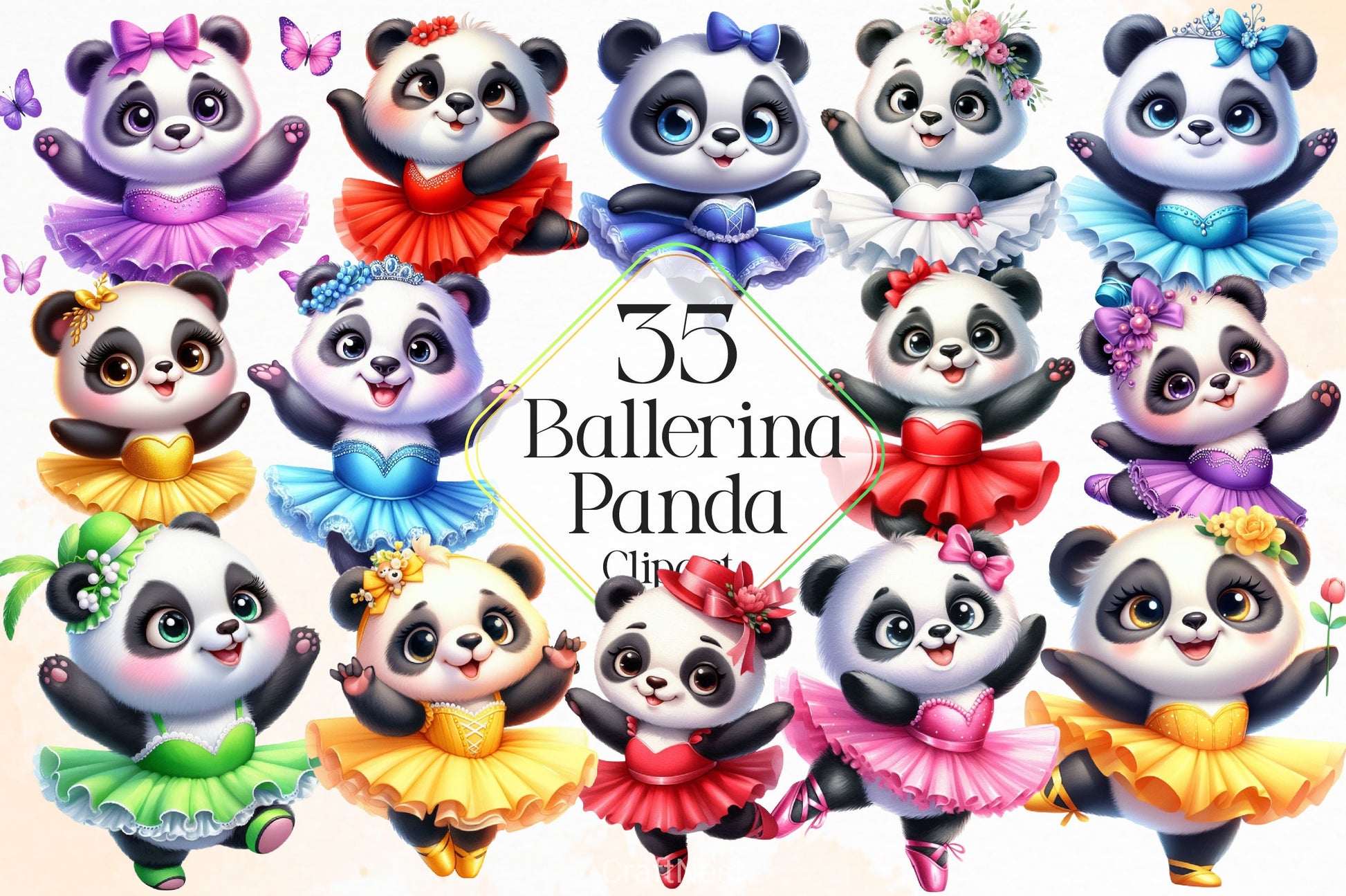Ballerina Panda Clipart Bundle - CraftNest - Digital Crafting and Art