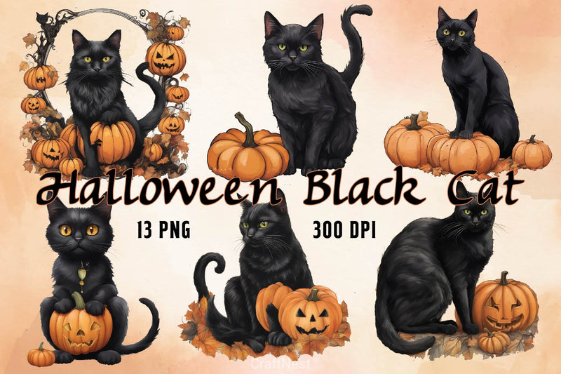Halloween Black Cat Clipart Bundle 8 - CraftNest - Digital Crafting and Art
