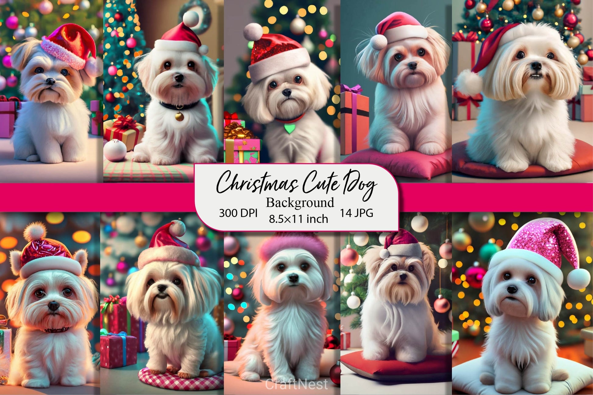 Christmas Cute Dog Background Clipart Bundle - CraftNest - Digital Crafting and Art