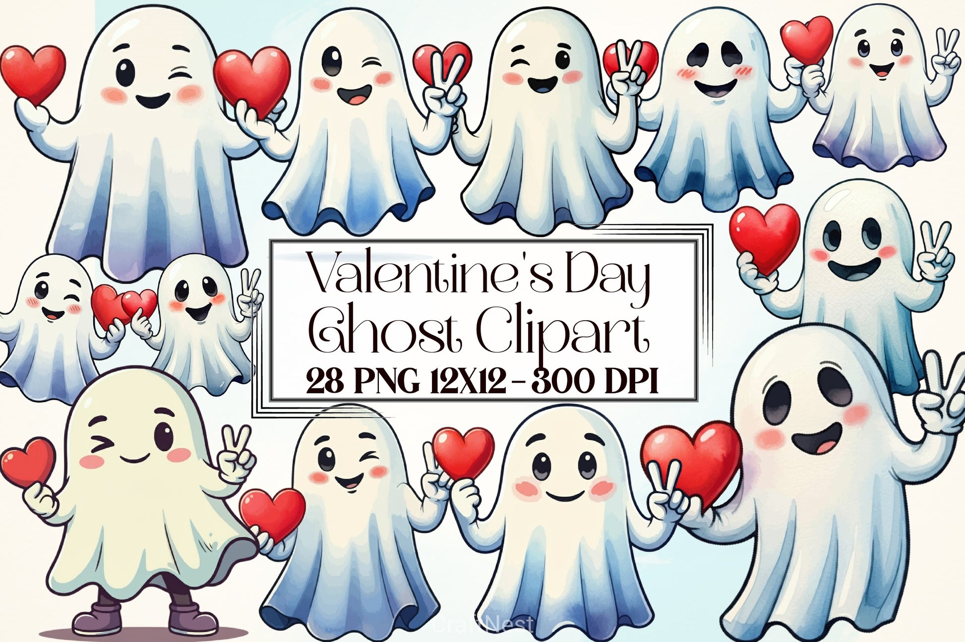 Valentine's Day Ghost Clipart Bundle - CraftNest - Digital Crafting and Art