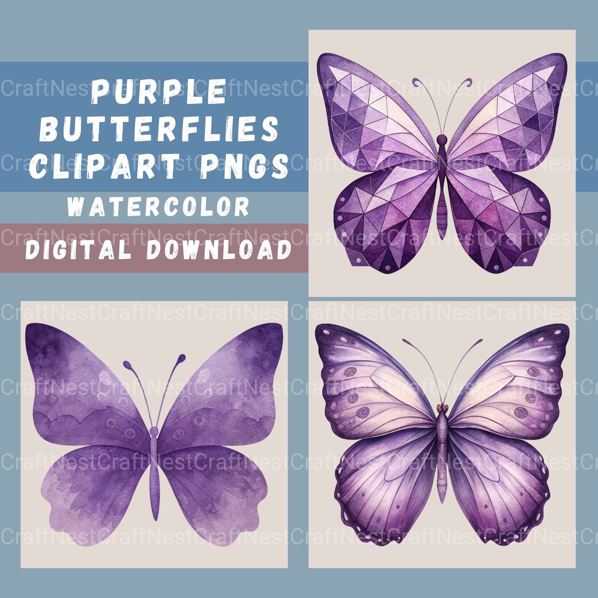 Purple Butterflies 1 Clipart Bundle - CraftNest - Digital Crafting and Art