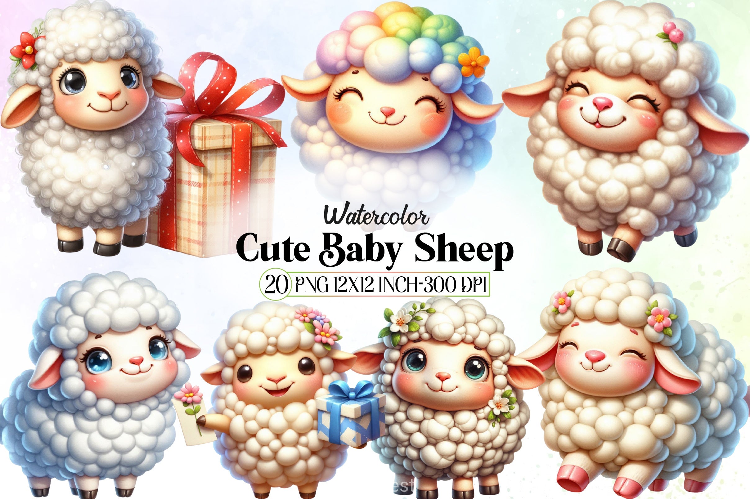 Cute Baby Sheep Clipart Bundle - CraftNest - Digital Crafting and Art