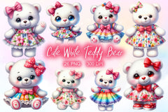 Cute White Teddy Bear Clipart Bundle - CraftNest - Digital Crafting and Art