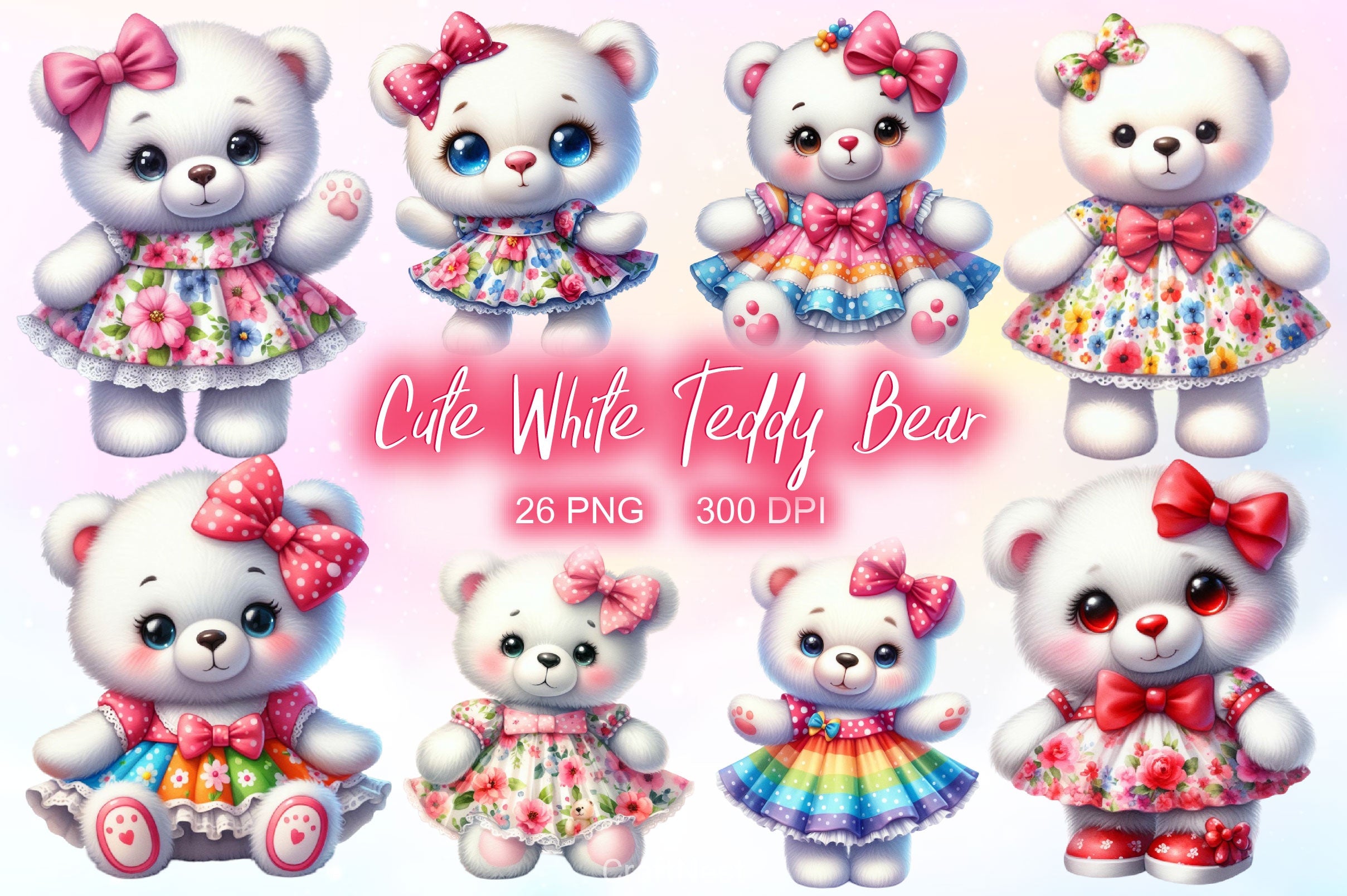 Cute White Teddy Bear Clipart Bundle - CraftNest - Digital Crafting and Art