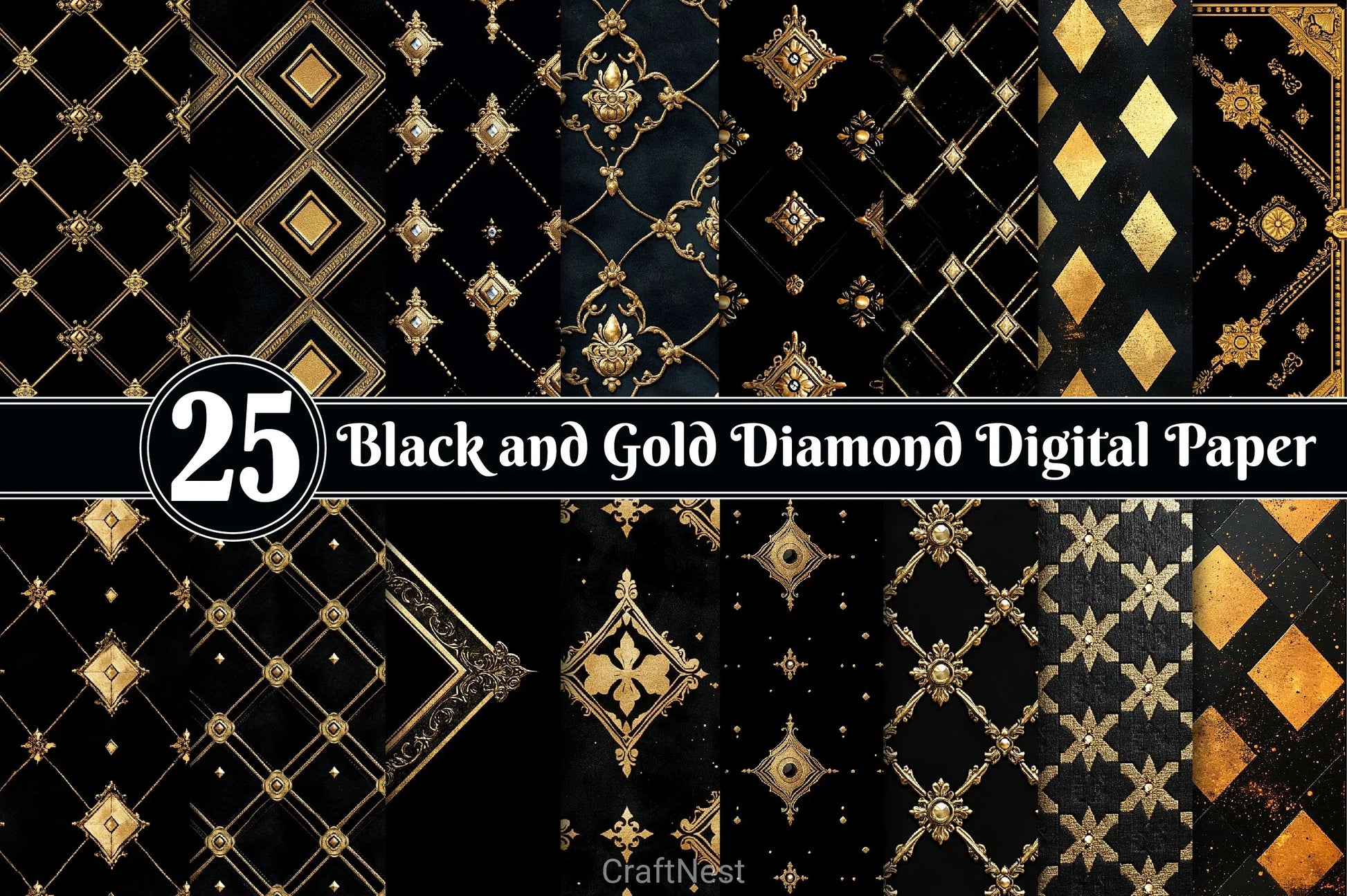 Black And Gold Diamond Digital Paper - CraftNest - Digital Crafting and Art