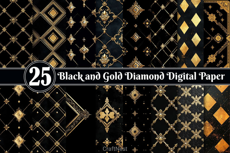 Black And Gold Diamond Digital Paper - CraftNest - Digital Crafting and Art