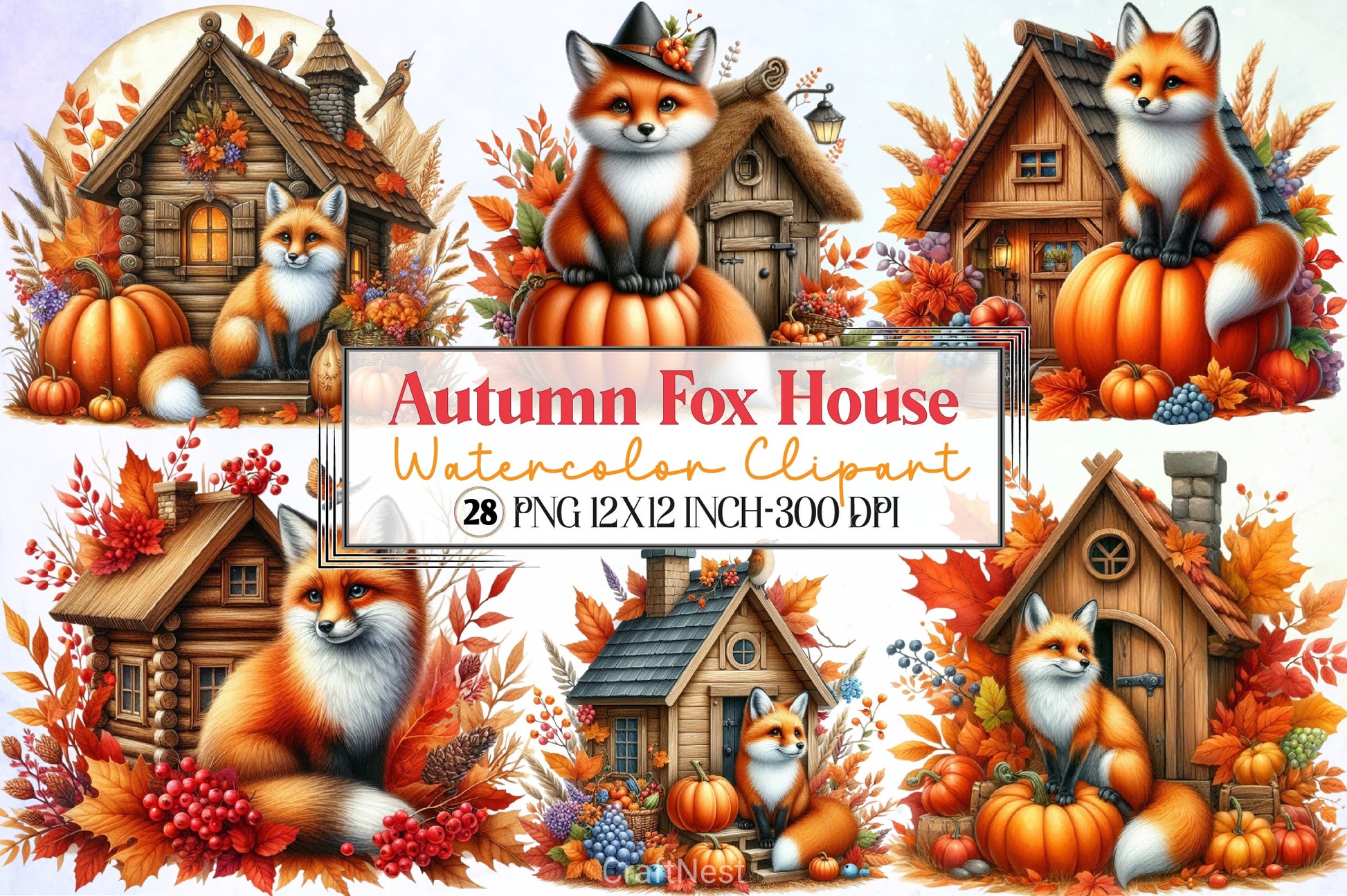 Autumn Fox House Clipart Bundle - CraftNest - Digital Crafting and Art