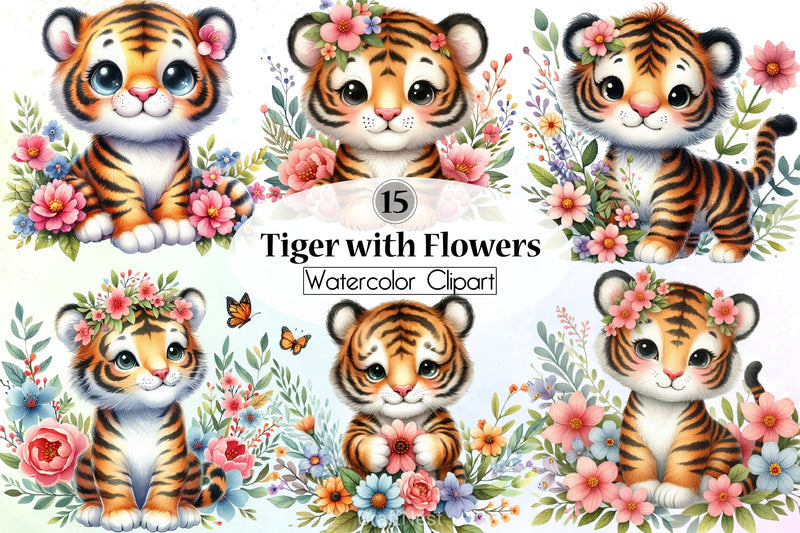 Tiger Flowers Clipart Bundle - CraftNest - Digital Crafting and Art