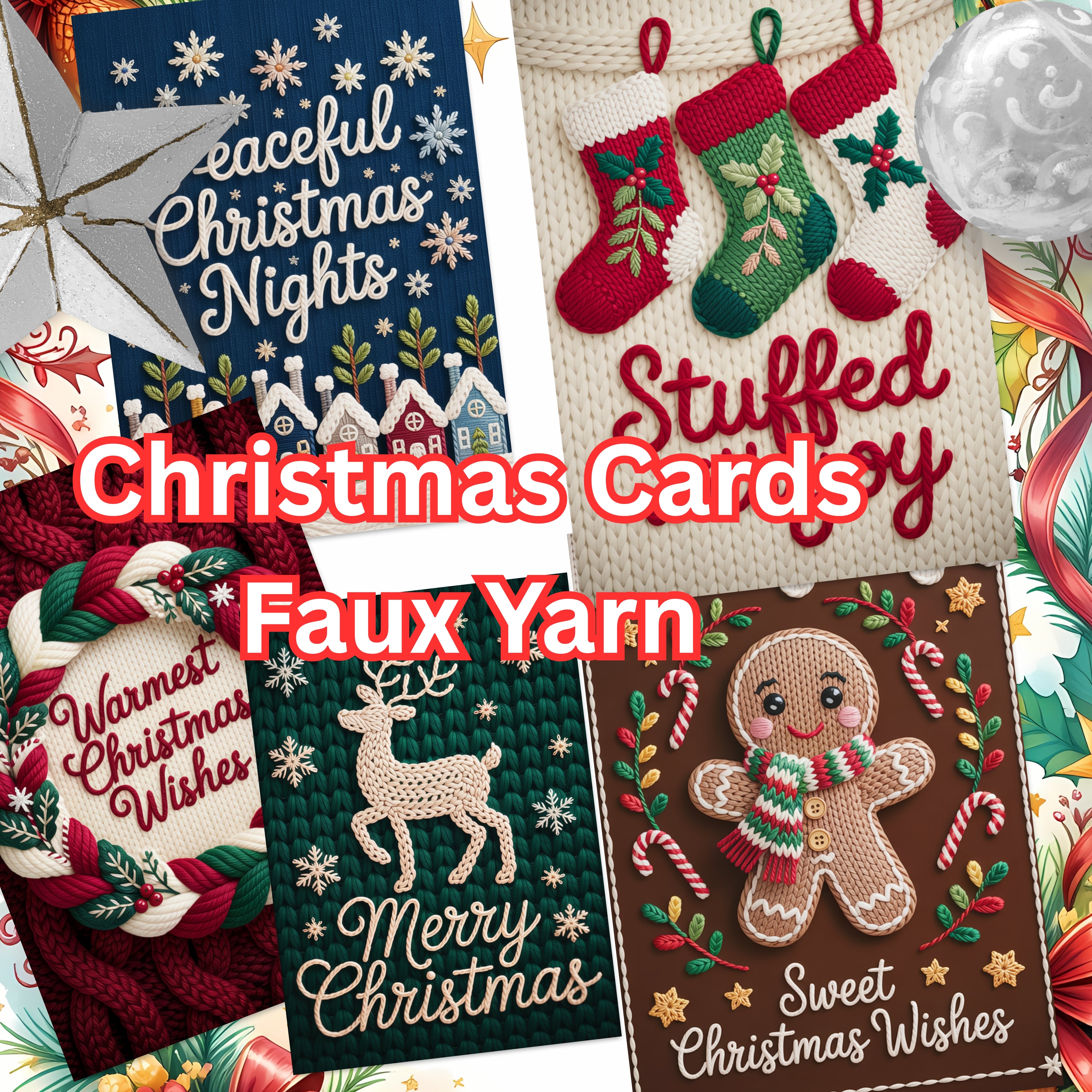 Christmas Cards Faux Yarn Clipart Bundle