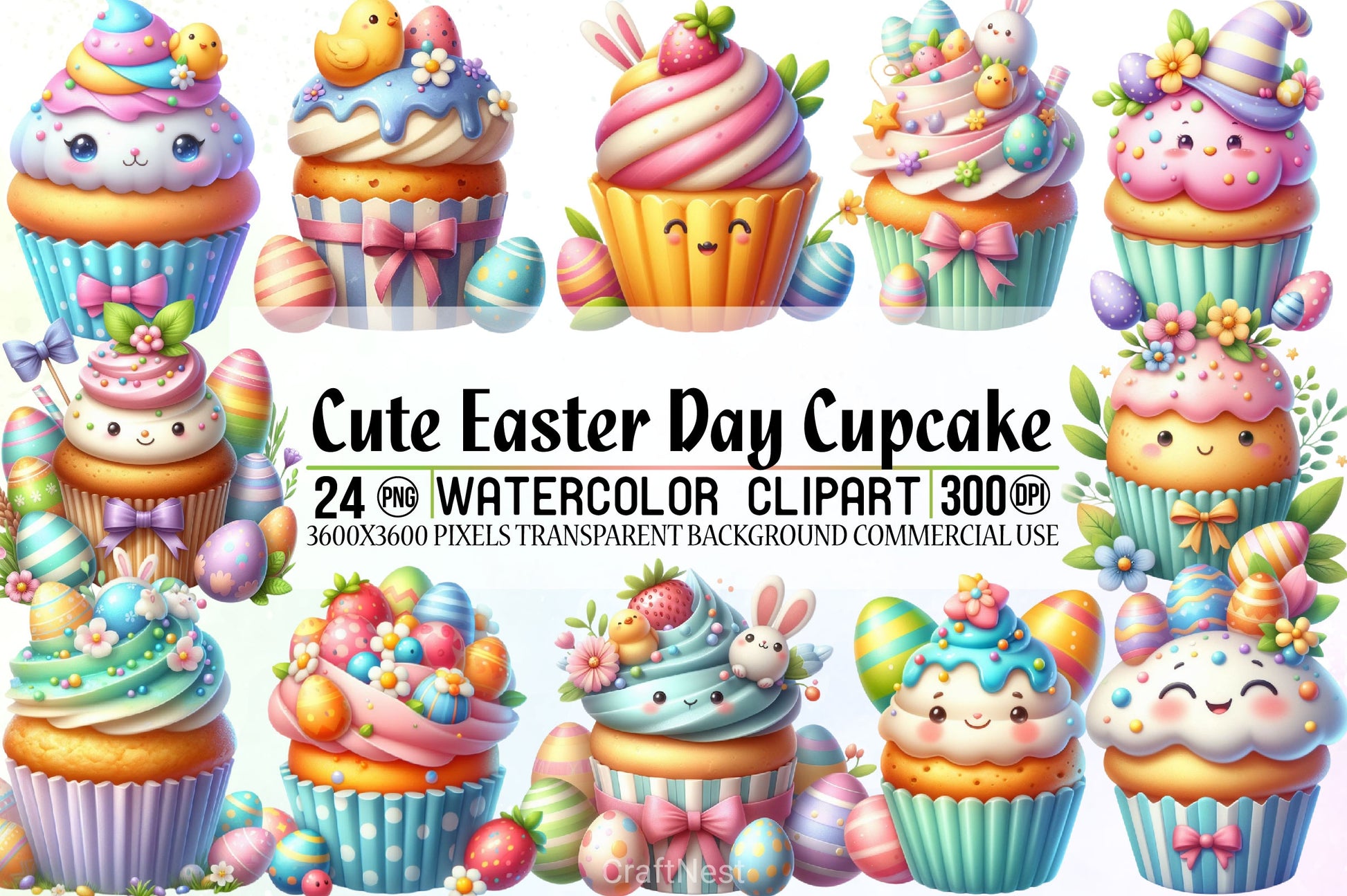 Cute Easter Cupcake Clipart Bundle - CraftNest - Digital Crafting and Art