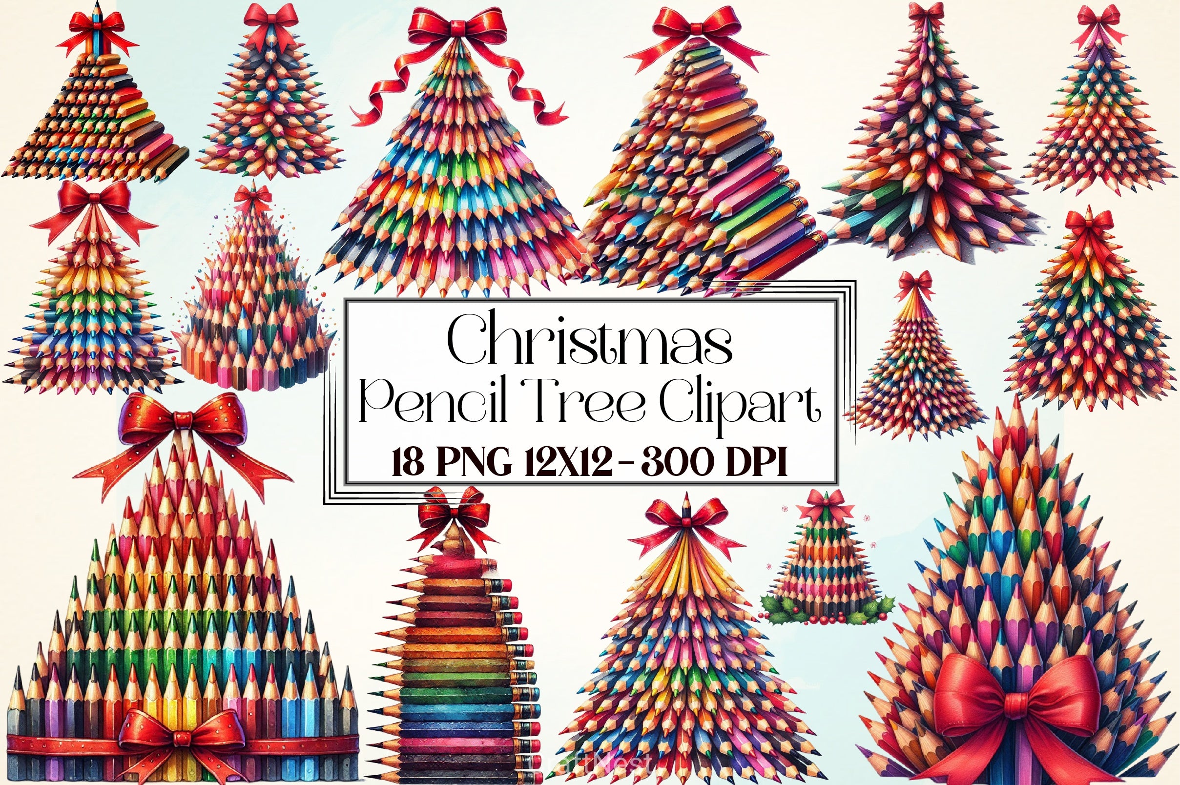 Christmas Pencil Tree Clipart Bundle - CraftNest - Digital Crafting and Art