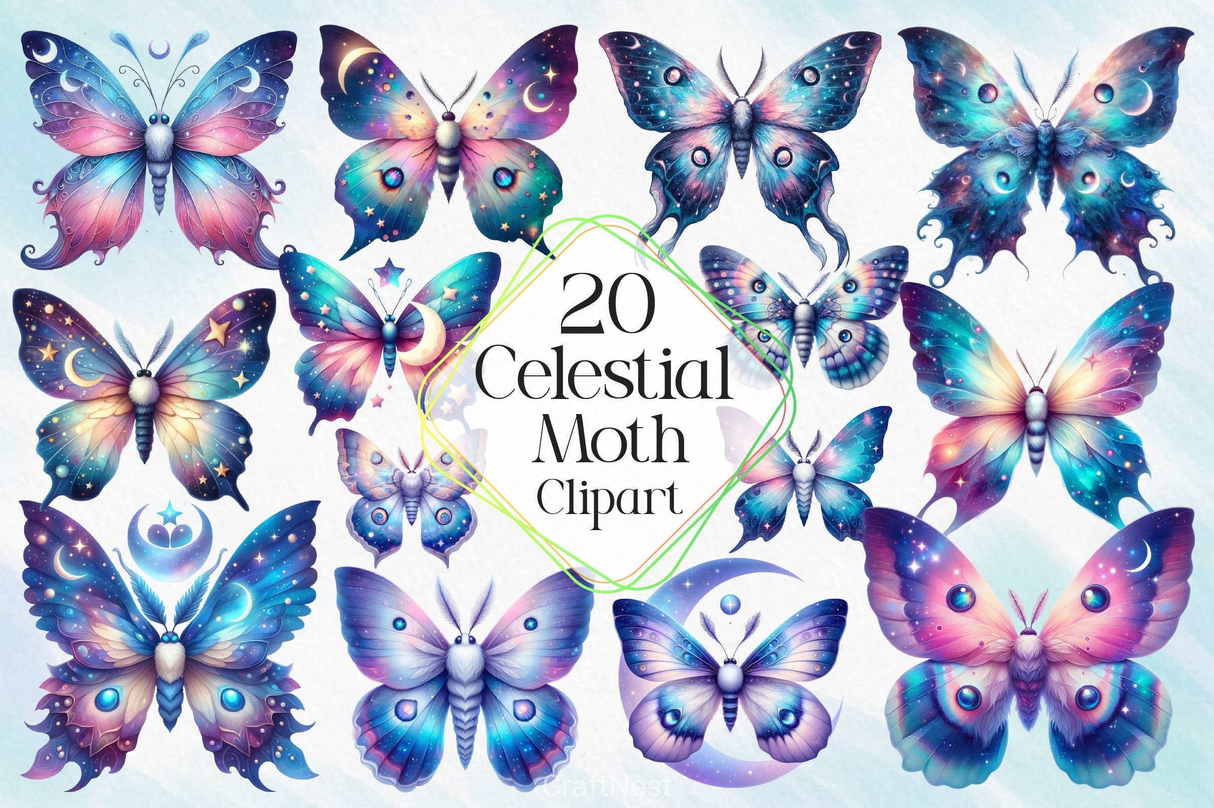 Celestial Moth Clipart Bundle - CraftNest - Digital Crafting and Art