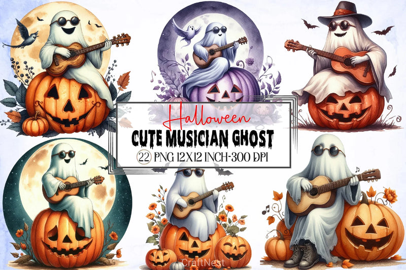 Cute Musician Ghost Clipart Bundle - CraftNest - Digital Crafting and Art
