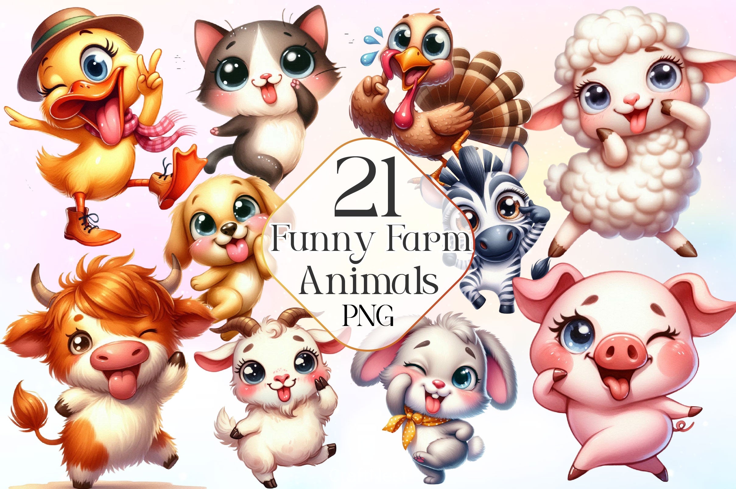 Funny Farm Animals Clipart Bundle 2 - CraftNest - Digital Crafting and Art