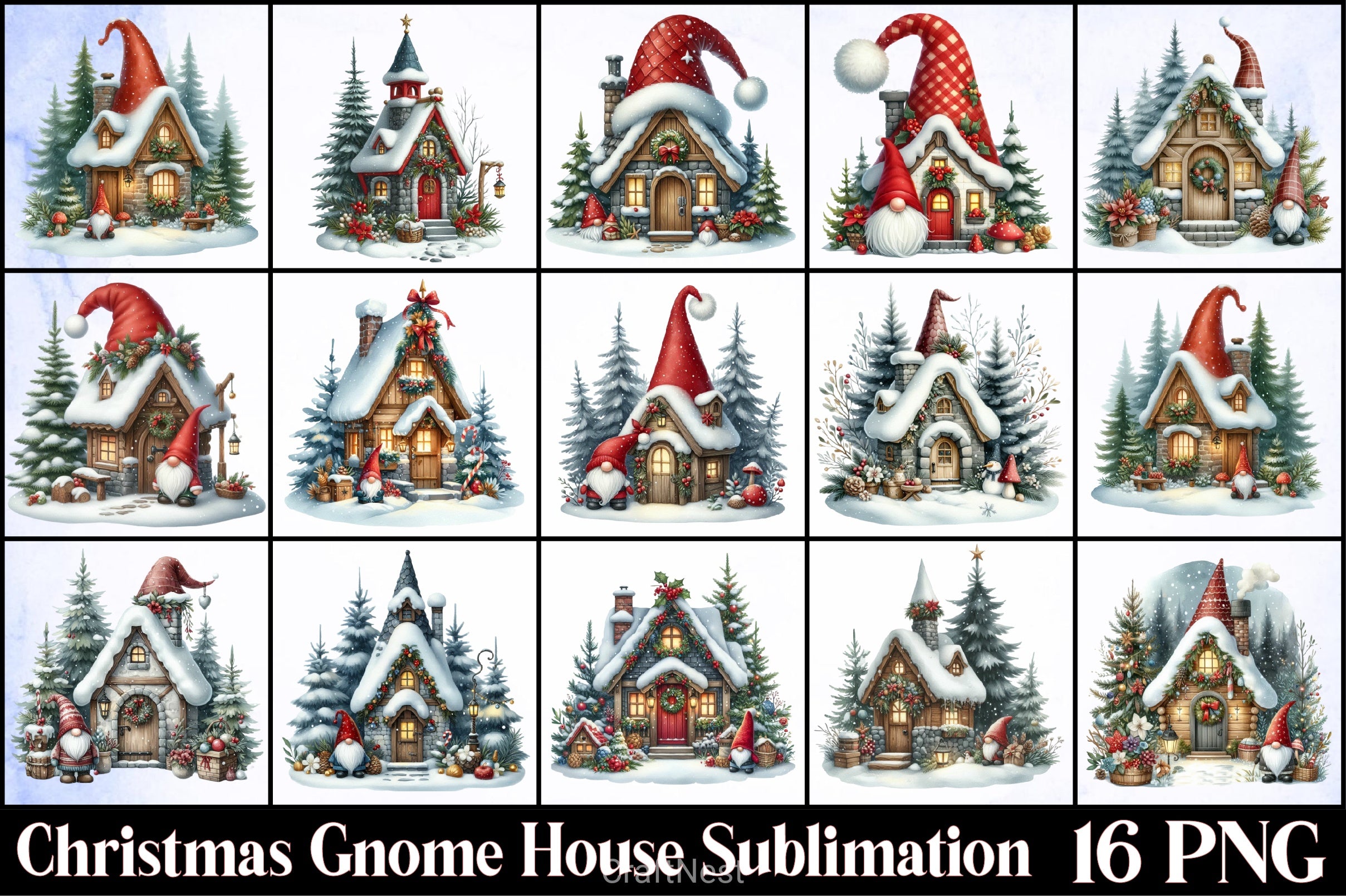 Christmas Gnome House Clipart Bundle - CraftNest - Digital Crafting and Art