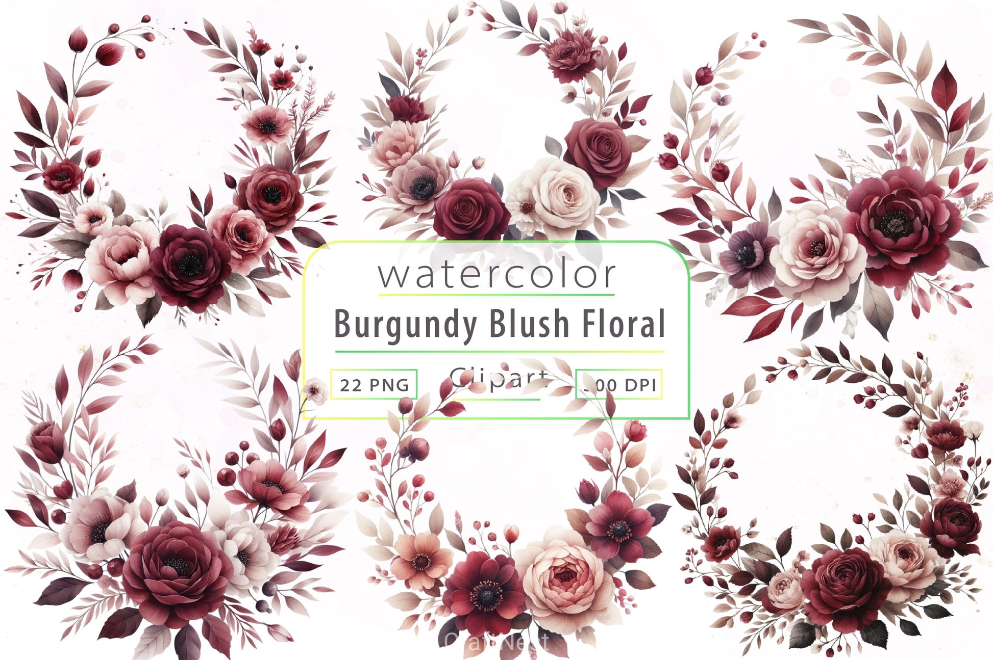 Burgundy Blush Floral Clipart Bundle - CraftNest - Digital Crafting and Art