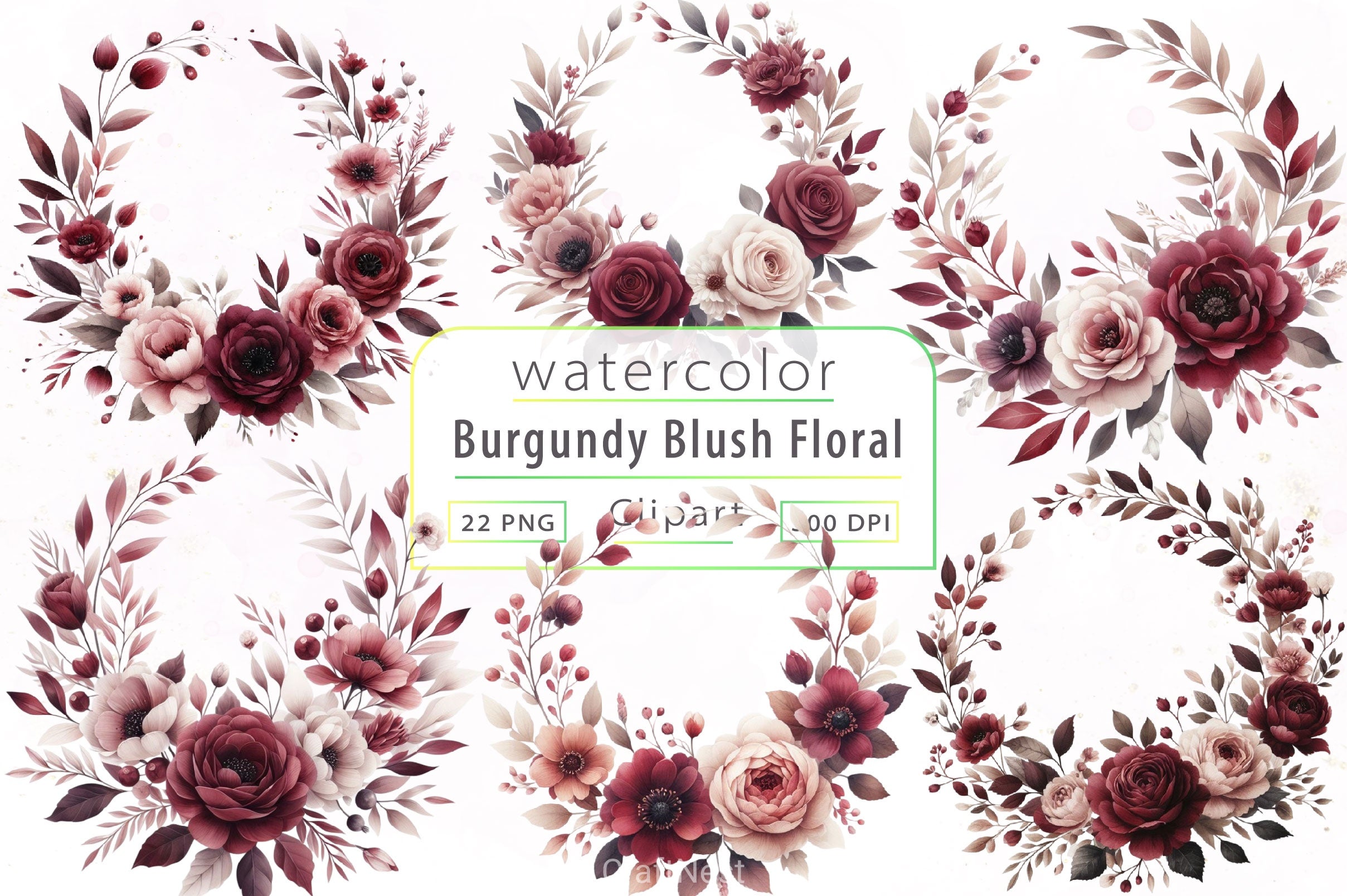 Burgundy Blush Floral Clipart Bundle - CraftNest - Digital Crafting and Art