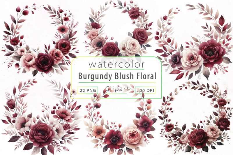 Burgundy Blush Floral Clipart Bundle - CraftNest - Digital Crafting and Art