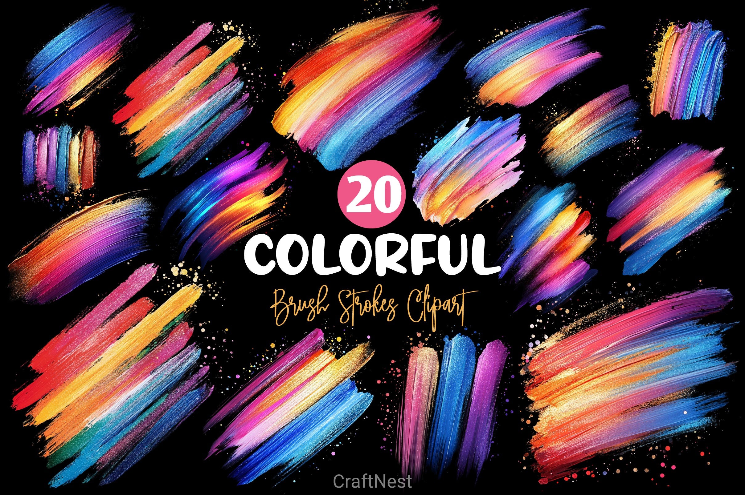 Iridescent Brush Strokes Clipart Bundle - CraftNest - Digital Crafting and Art