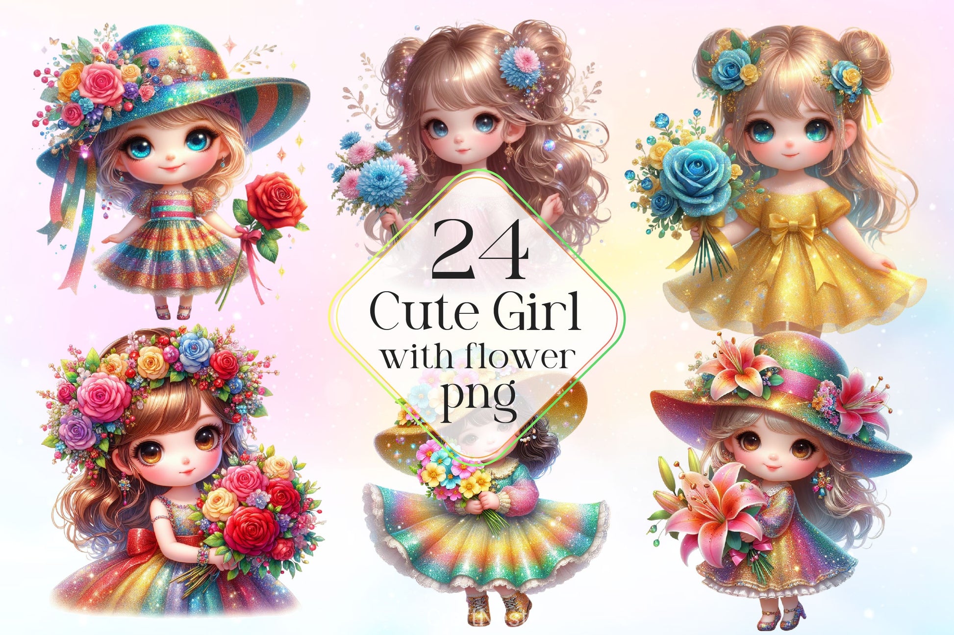 Cute Girl With Flower Clipart Bundle - CraftNest - Digital Crafting and Art