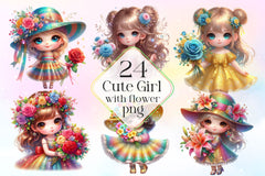 Cute Girl With Flower Clipart Bundle - CraftNest - Digital Crafting and Art