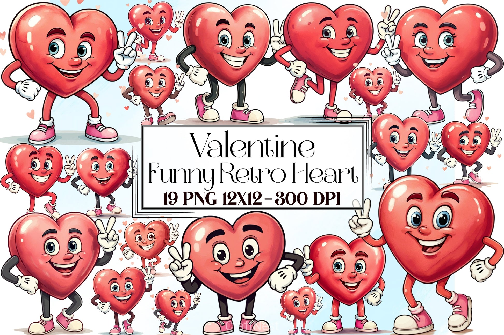 Funny Retro Heart Valentine Clipart Bundle - CraftNest - Digital Crafting and Art