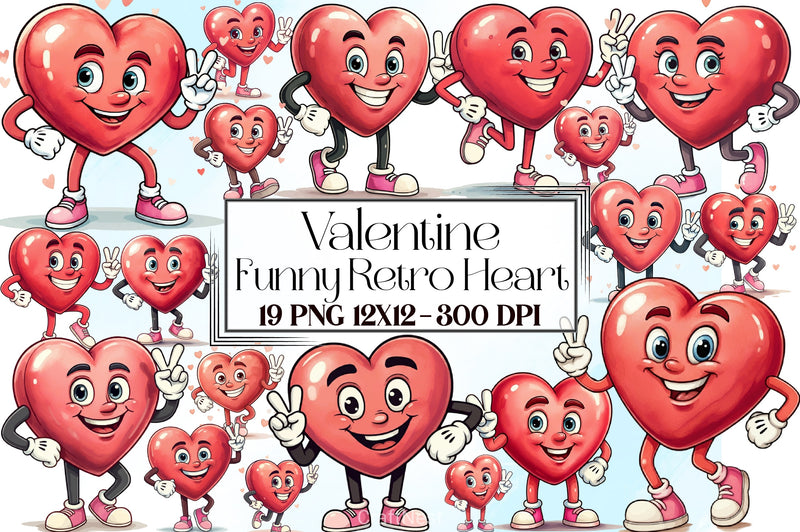 Funny Retro Heart Valentine Clipart Bundle - CraftNest - Digital Crafting and Art