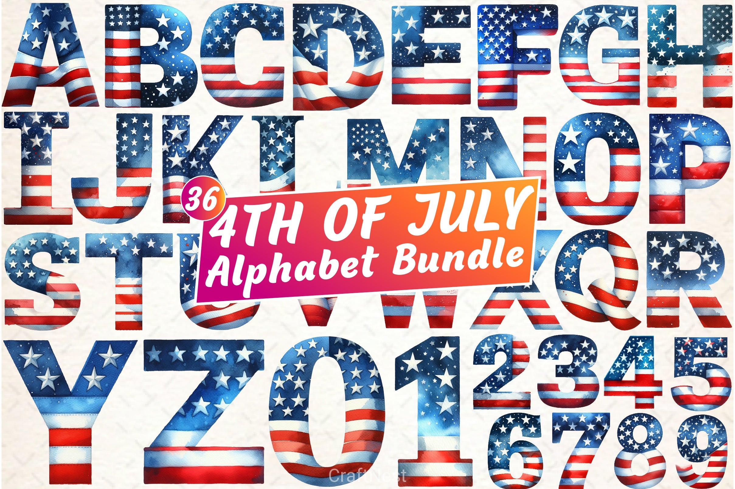 4th of July Alphabet Clipart Bundle - CraftNest - Digital Crafting and Art