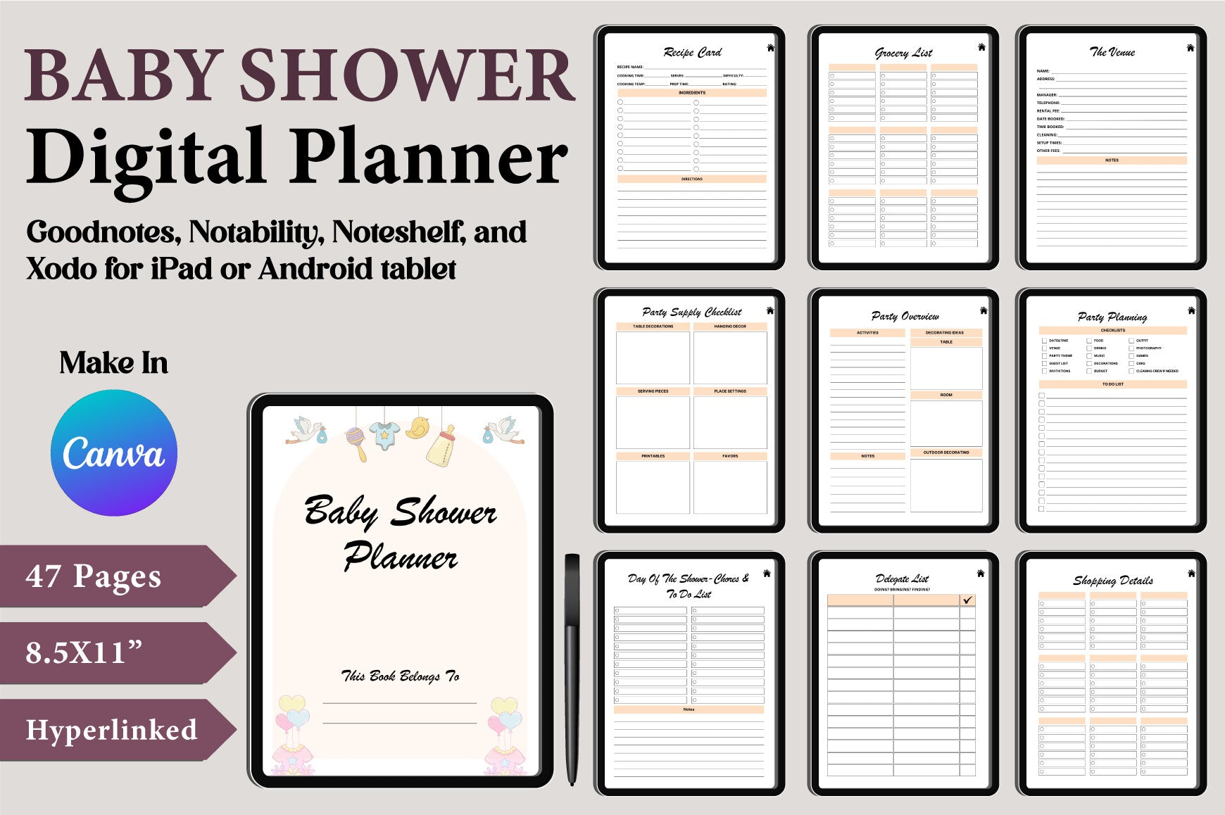 Editable Baby Shower Planner