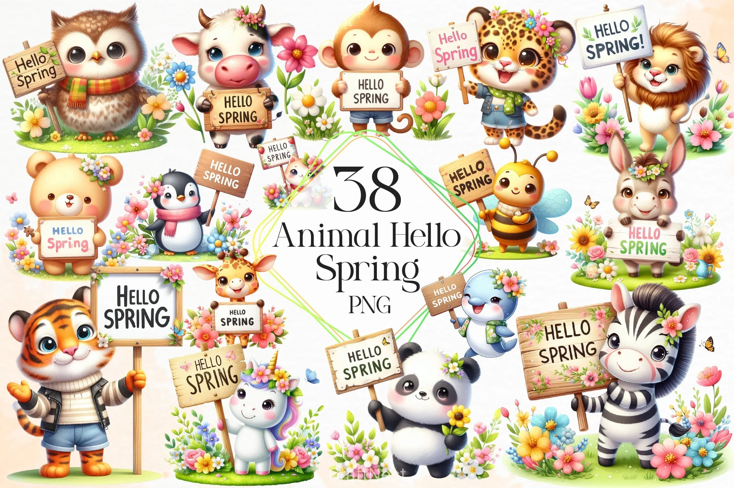 Animal Hello Spring Clipart Bundle