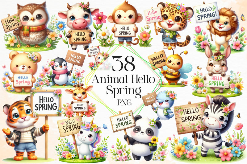 Animal Hello Spring Clipart Bundle 2 - CraftNest - Digital Crafting and Art