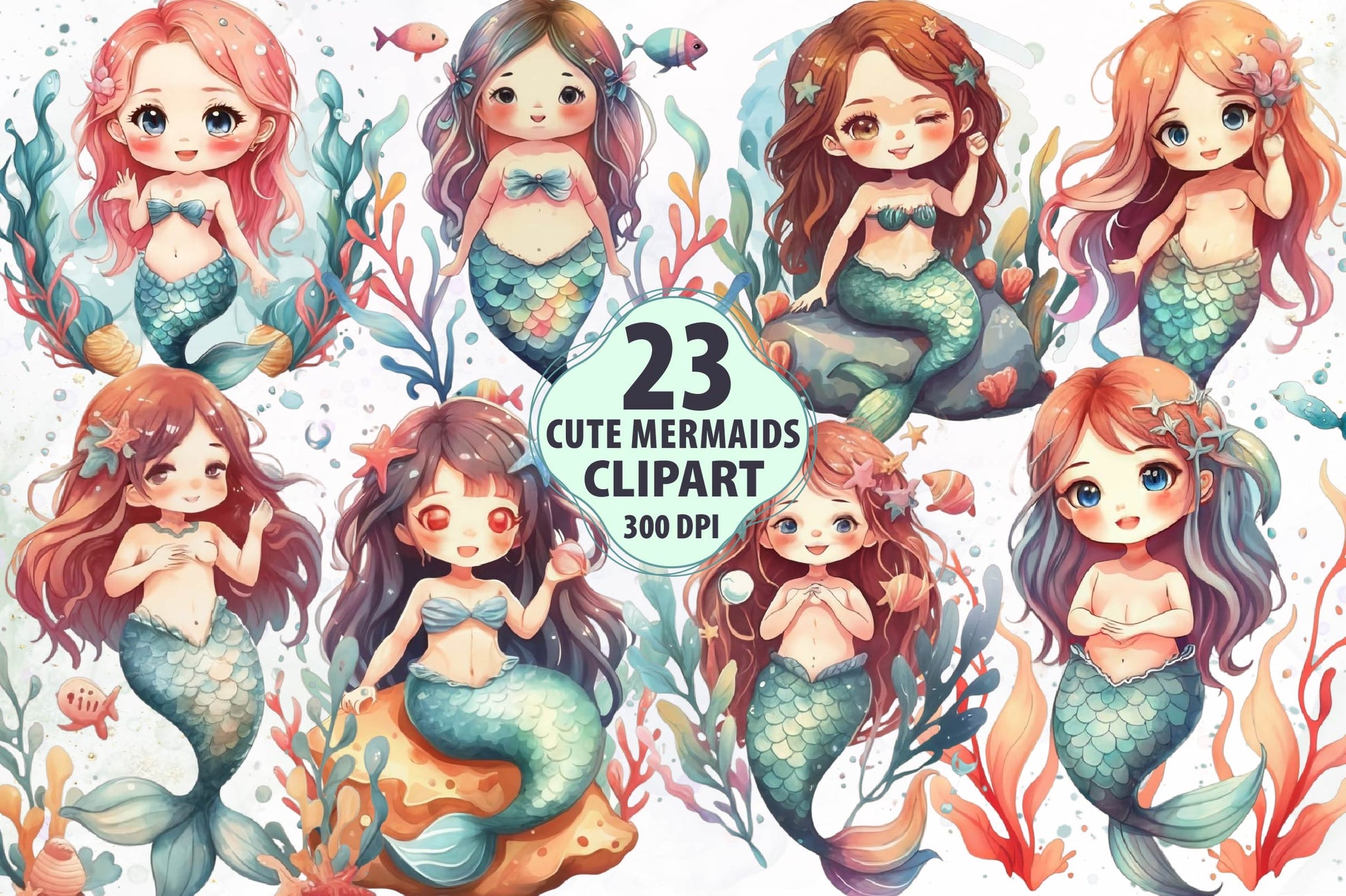 Cute Mermaids Clipart Bundle - CraftNest - Digital Crafting and Art