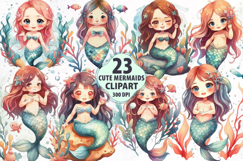 Cute Mermaids Clipart Bundle - CraftNest - Digital Crafting and Art