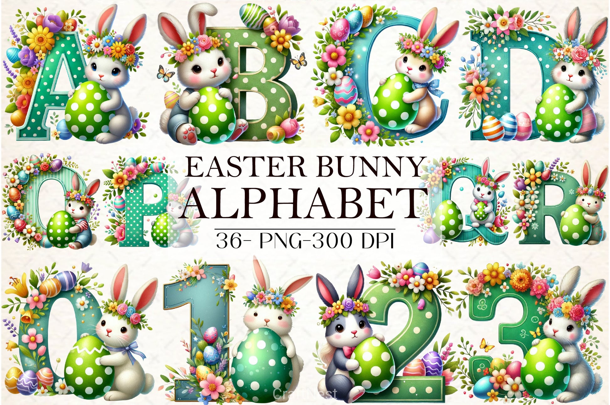 Easter Bunny Alphabet Clipart Bundle 3 - CraftNest - Digital Crafting and Art